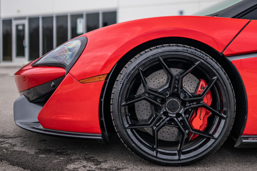 A 2020 McLaren 570s on 20 Inch Blaque Diamond BD-F25 Gloss Black Wheels