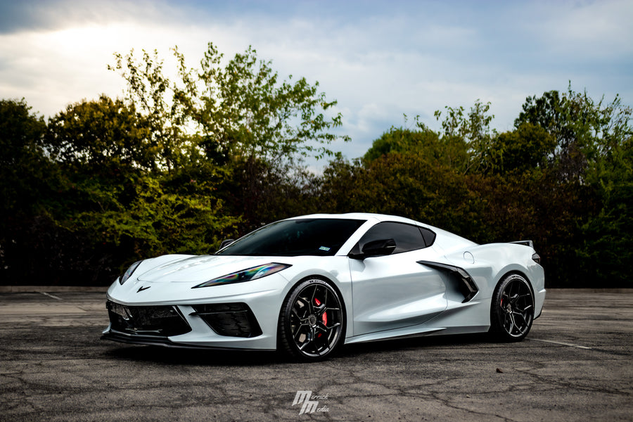 A 2020 Chevrolet Corvette C8 on Blaque Diamond BD-F25 Gloss Black Wheels