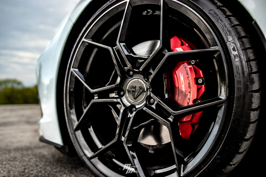 A 2020 Chevrolet Corvette C8 on Blaque Diamond BD-F25 Gloss Black Wheels