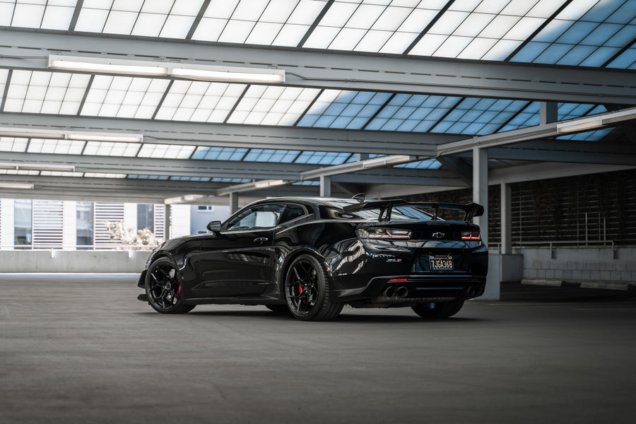 A 2018 Chevrolet Camaro ZL1 1LE on Blaque Diamond BD-F25 Gloss Black Wheels