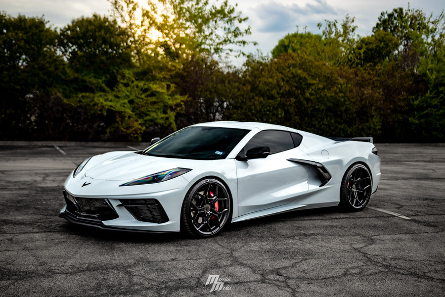 A 2020 Chevrolet Corvette C8 on Blaque Diamond BD-F25 Gloss Black Wheels
