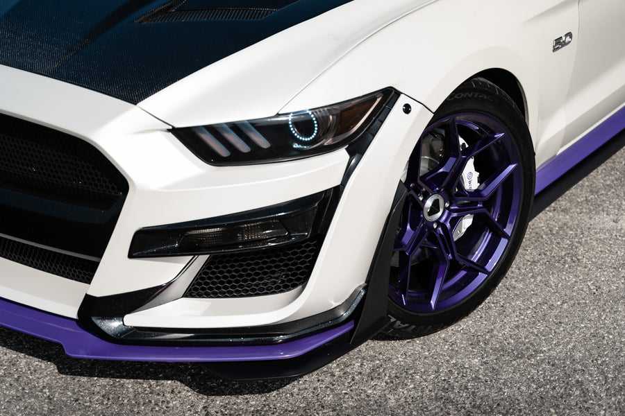 A 2015 Ford Mustang GT on Blaque Diamond BD-F25 Gloss Purple Wheels