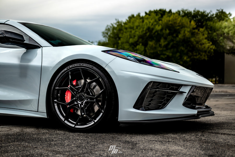 A 2020 Chevrolet Corvette C8 on Blaque Diamond BD-F25 Gloss Black Wheels