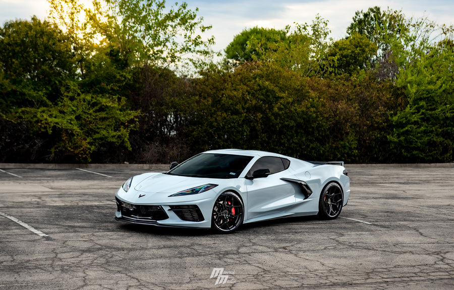 A 2020 Chevrolet Corvette C8 on Blaque Diamond BD-F25 Gloss Black Wheels