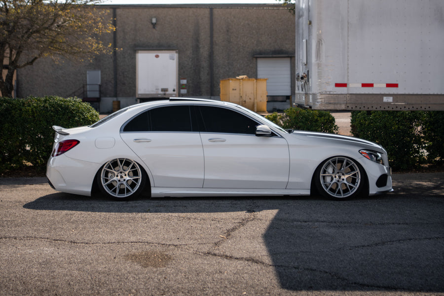 A Bagged 2020 Mercedes-Benz C300 on Blaque Diamond BD-F18 Brushed Silver Wheels