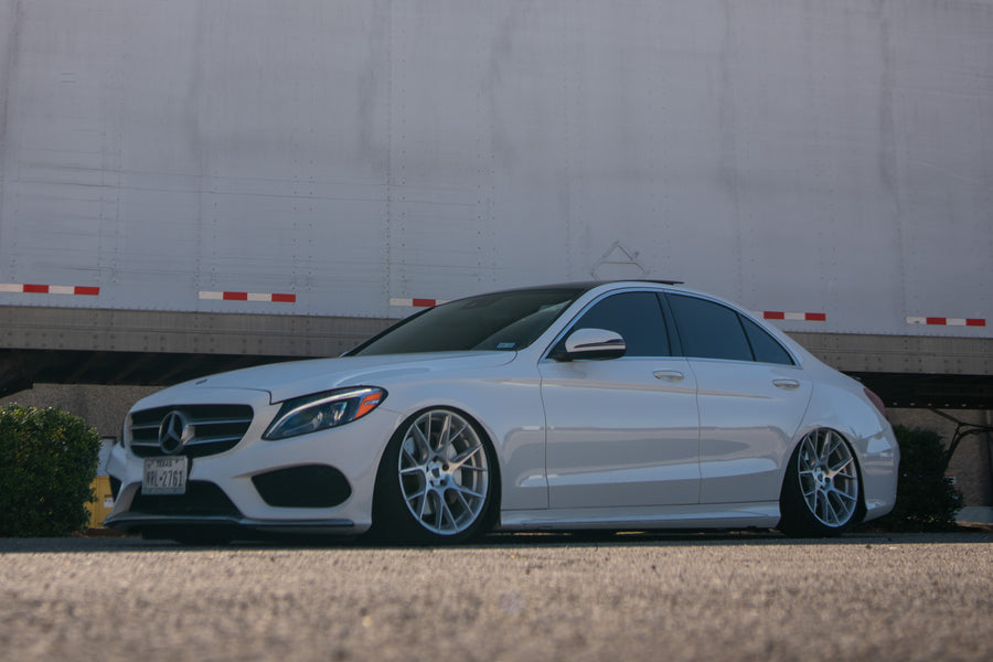 A Bagged 2020 Mercedes-Benz C300 on Blaque Diamond BD-F18 Brushed Silver Wheels
