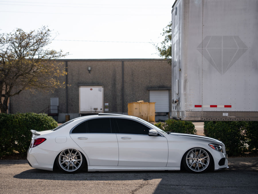 A Bagged 2020 Mercedes-Benz C300 on Blaque Diamond BD-F18 Brushed Silver Wheels