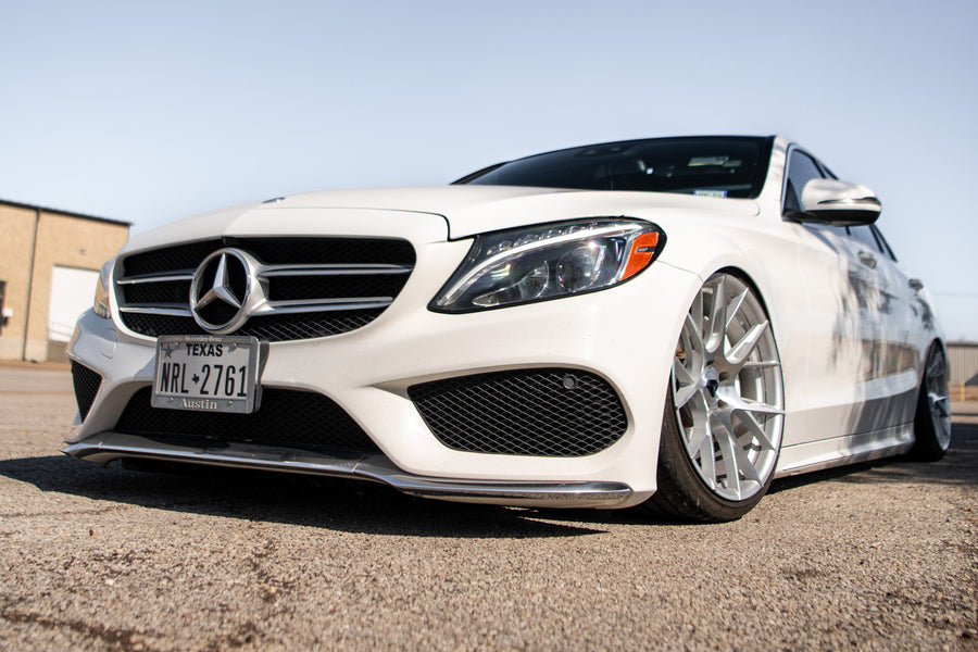 A Bagged 2020 Mercedes-Benz C300 on Blaque Diamond BD-F18 Brushed Silver Wheels