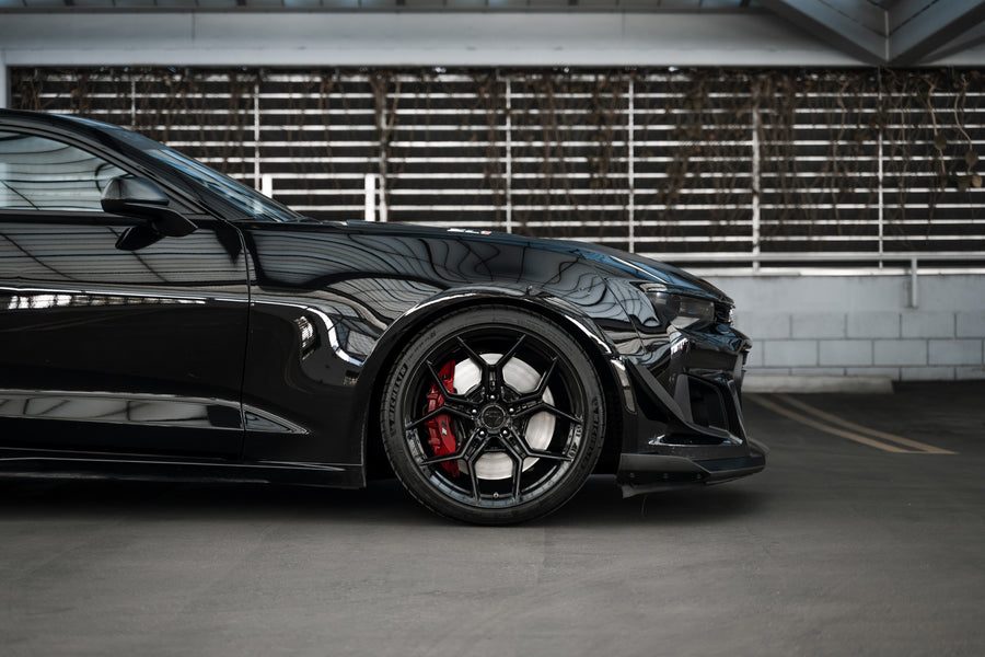 A 2018 Chevrolet Camaro ZL1 1LE on Blaque Diamond BD-F25 Gloss Black Wheels