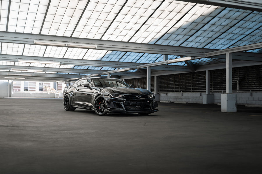 A 2018 Chevrolet Camaro ZL1 1LE on Blaque Diamond BD-F25 Gloss Black Wheels