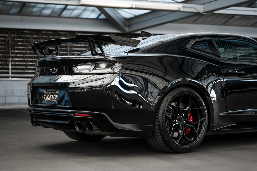 A 2018 Chevrolet Camaro ZL1 1LE on Blaque Diamond BD-F25 Gloss Black Wheels