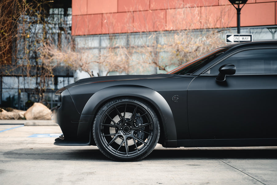 A 2019 Dodge Demon Redeye Widebody on Blaque Diamond BD-F18 Gloss Black Wheels