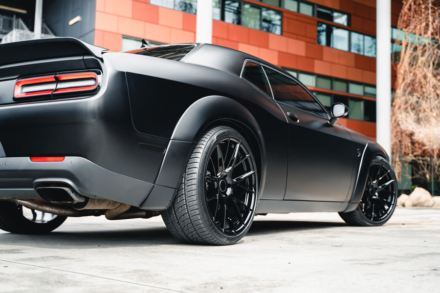 A 2019 Dodge Demon Redeye Widebody on Blaque Diamond BD-F18 Gloss Black Wheels