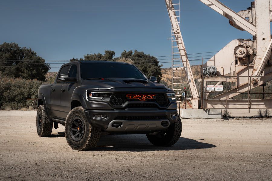 A 2022 Ram 1500 TRX on Blaque Diamond BD-O102 Textured Black Wheels