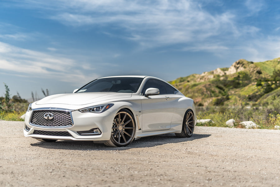 A 2017 Infiniti Q60 on Blaque Diamond BD-11 Antique Bronze Wheels