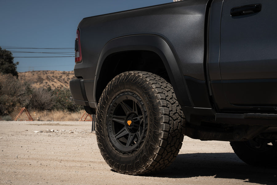 A 2022 Ram 1500 TRX on Blaque Diamond BD-O102 Textured Black Wheels