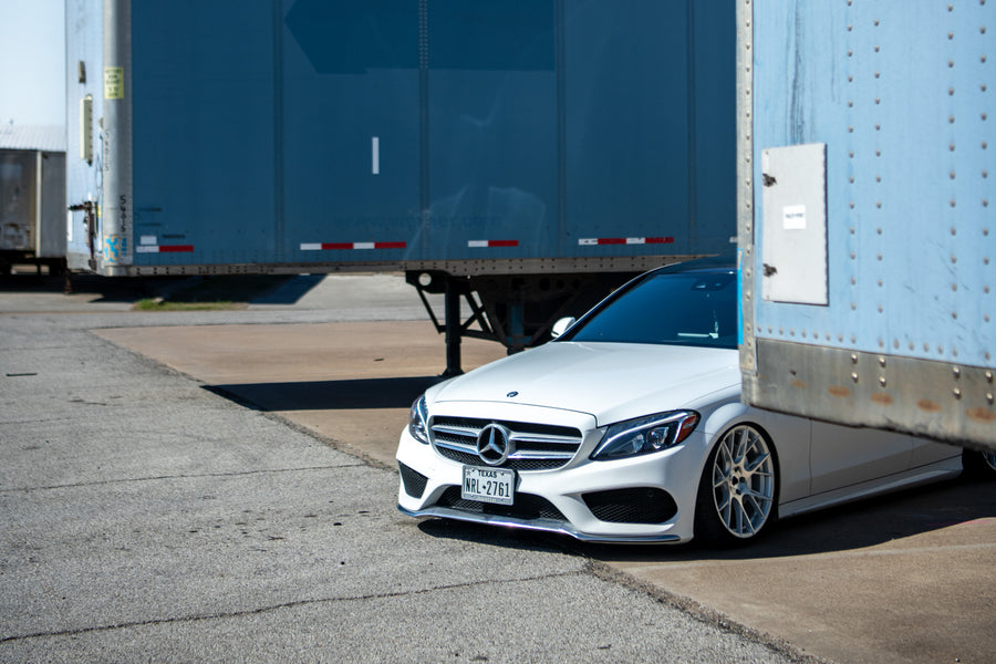 A Bagged 2020 Mercedes-Benz C300 on Blaque Diamond BD-F18 Brushed Silver Wheels