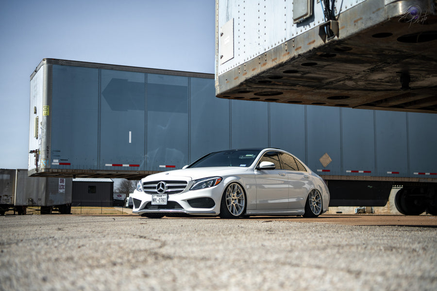 A Bagged 2020 Mercedes-Benz C300 on Blaque Diamond BD-F18 Brushed Silver Wheels