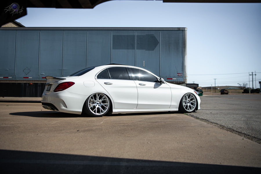 A Bagged 2020 Mercedes-Benz C300 on Blaque Diamond BD-F18 Brushed Silver Wheels