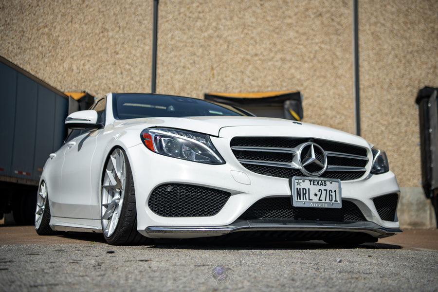 A Bagged 2020 Mercedes-Benz C300 on Blaque Diamond BD-F18 Brushed Silver Wheels
