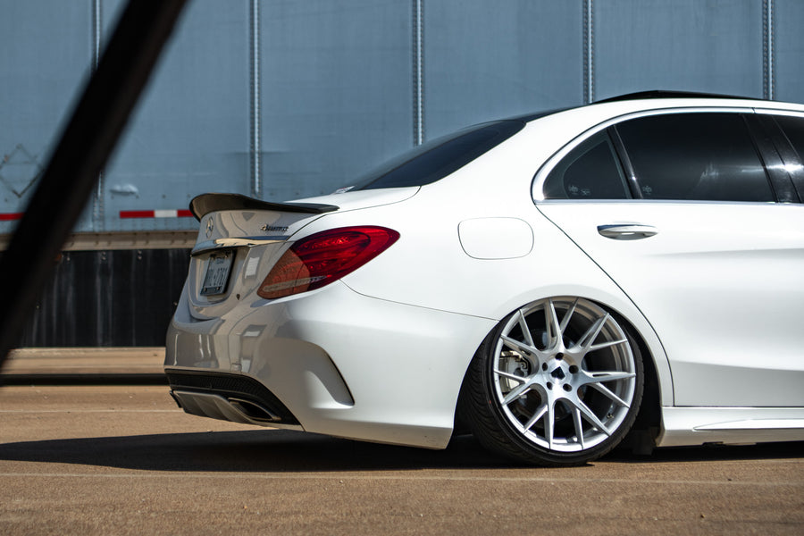 A Bagged 2020 Mercedes-Benz C300 on Blaque Diamond BD-F18 Brushed Silver Wheels