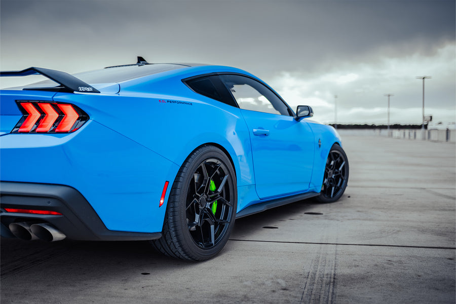 2024 Ford Mustang GT on Blaque Diamond F25 Gloss Black wheels.
