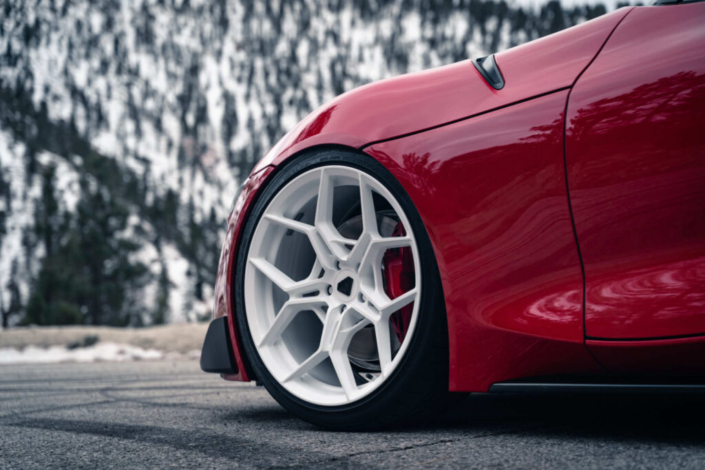 A 2022 Toyota Supra on Blaque Diamond BD-F25 Gloss White Wheels