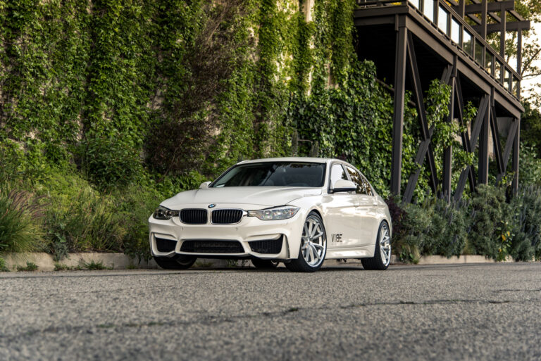 A 2014 BMW 328i on 20 Inch Staggered Silver with Chrome SS Lip Wheels