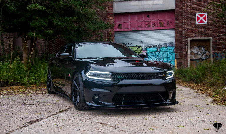 A 2016 Dodge Charger Scat Pack on 20 Inch Blaque Diamond BD-11 Gloss Black Wheels