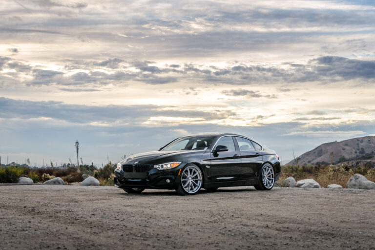 A 2016 BMW 430i on 20 Inch Blaque Diamond BD-23 Silver with Chrome SS Lip Wheels