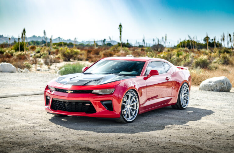 A 2016 Chevrolet Camaro SS on 22 Inch Blaque Diamond BD-23 Silver Wheels