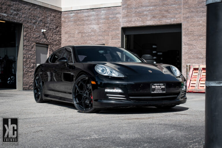 A 2016 Porsche Panamera 4S on 20 Inch Blaque Diamond BD-F25 Gloss Black Wheels