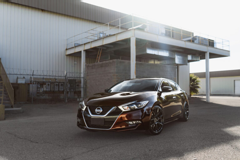 A 2017 Nissan Maxima on 20 Inch Blaque Diamond BD-F18 Gloss Black Wheels