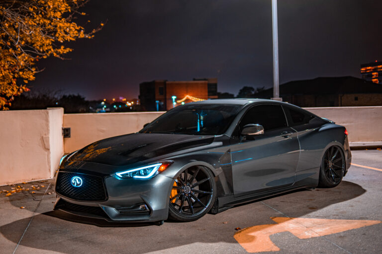 A 2017 Infinity Q60 on 20 Inch Blaque Diamond BD-11 Gloss Black Wheels