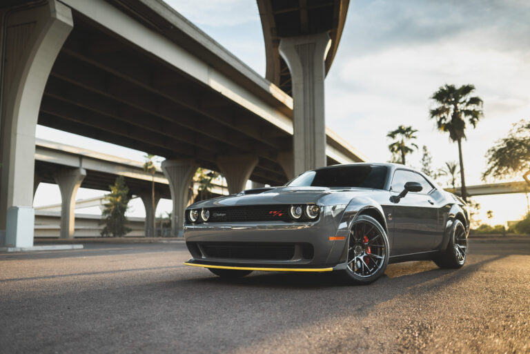 A 2018 Dodge Challenger RT on 20 Inch Blaque Diamond BD-F18 Gloss Black Wheels