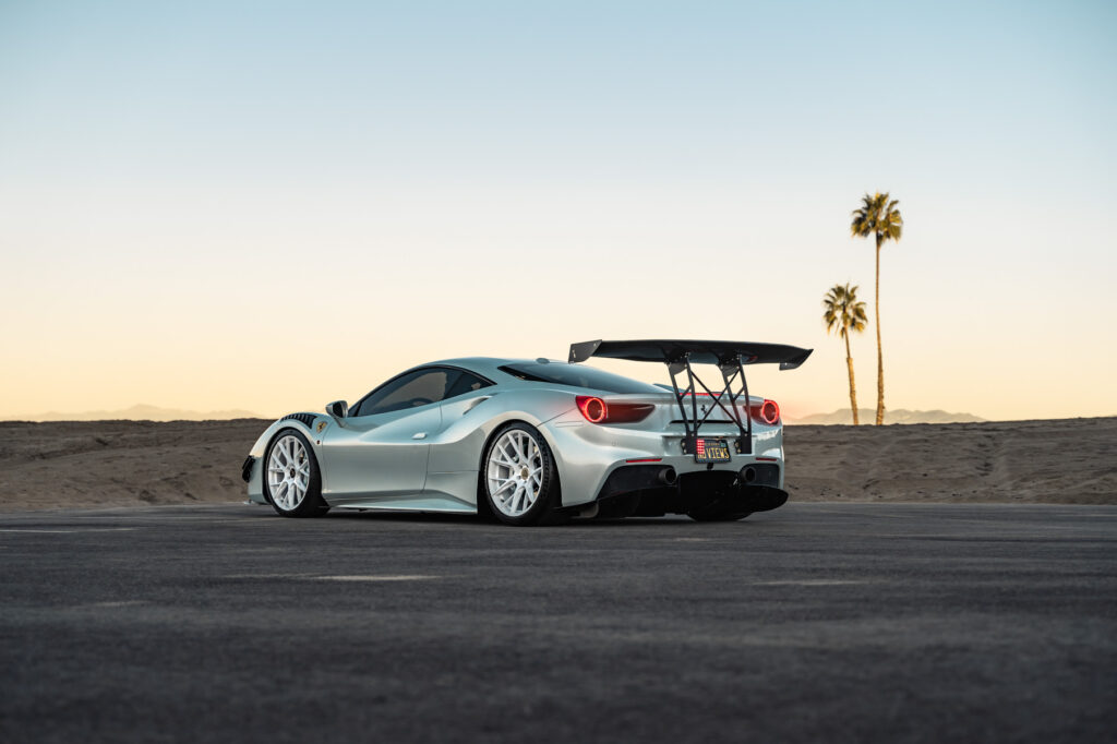 A 2018 Ferrari 488 on 20 Inch Blaque Diamond BD-F18 Gloss White Wheels