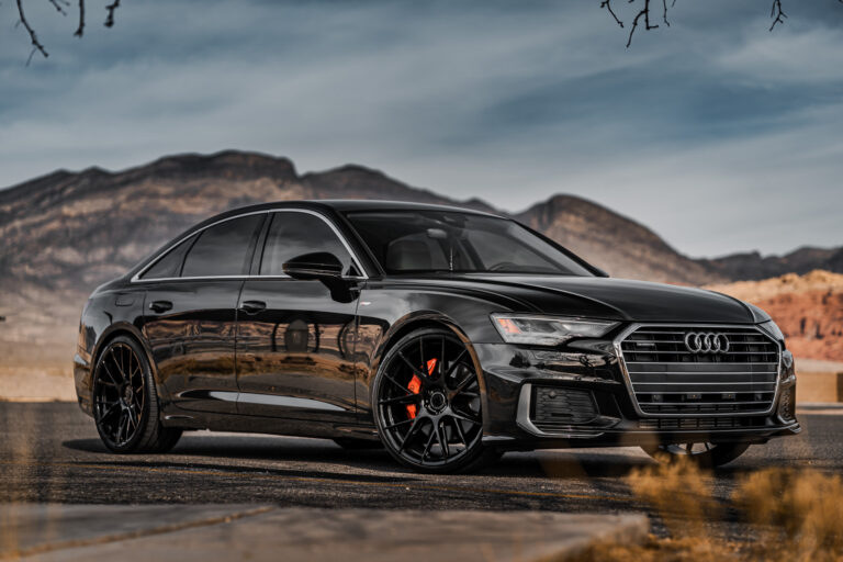 A 2019 Audi A6 on 20 Inch Blaque Diamond BD-F18 Gloss Black Wheels