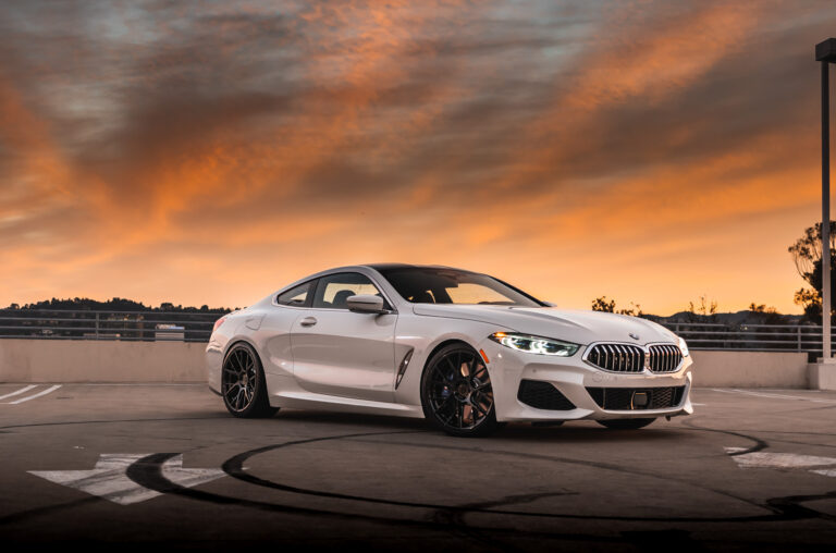 A 2019 BMW M850i on 20 Inch Blaque Diamond BD-F18 Gloss Black Wheels