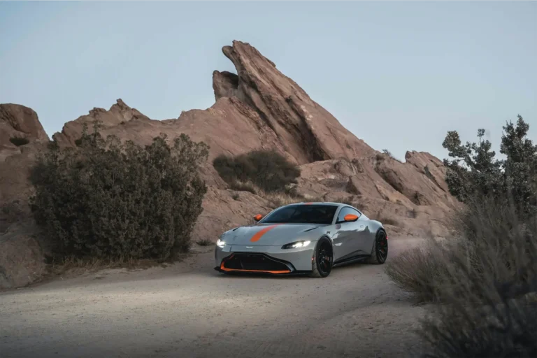 A 2020 Aston Martin Vantage on Blaque Diamond BD-F18 Gloss Black with Orange Barrel Wheels