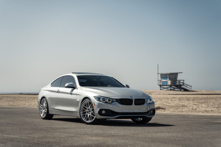 A 2020 BMW 430i on 20 Inch Blaque Diamond BD-F12 Brushed Silver Wheels