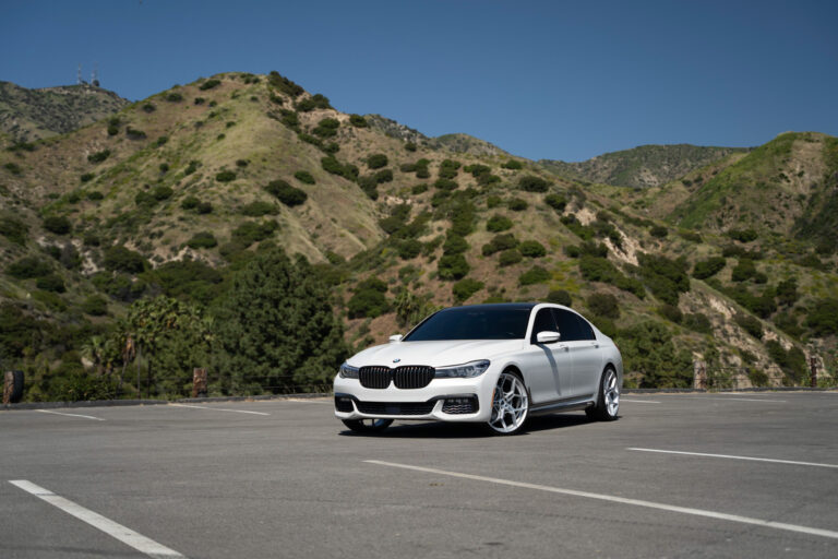 A 2020 BMW 7 Series on Blaque Diamond BD-F25 Brushed Silver Wheels