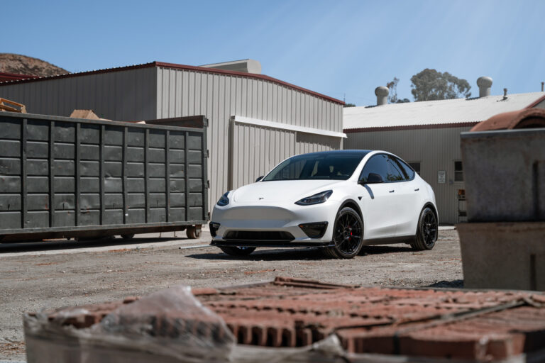 A 2020 Tesla Model Y on 20 Inch Blaque Diamond BD-F18 Gloss Black Wheels