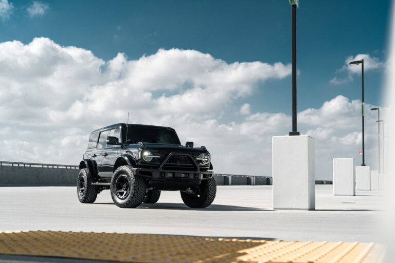 A 2022 Ford Bronco on Blaque Diamond BD-O728 Textured Black Wheels