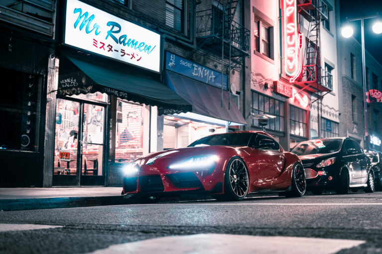 A 2020 Toyota Supra on Blaque Diamond BD-F18 Polished Bronze Little Tokyo Wheels