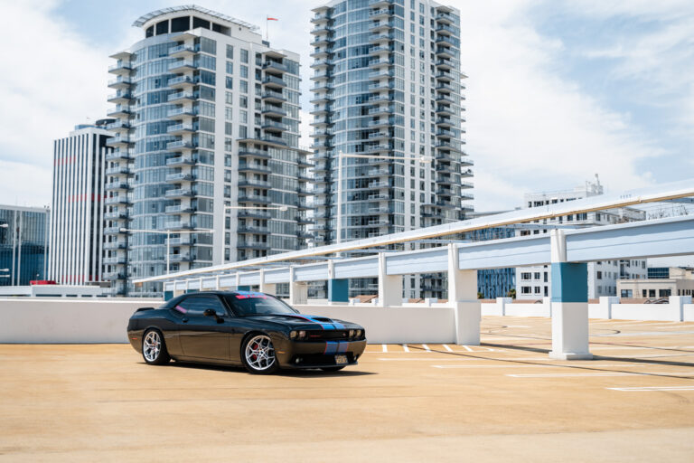 A 2012 Dodge Challenger on Blaque Diamond BD-F25 Brushed Silver Wheels