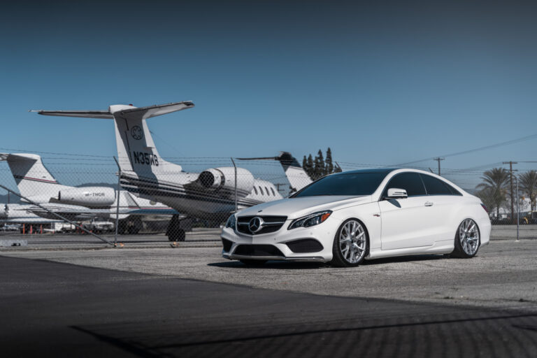 A 2017 Mercedes-Benz E400 Coupe on Blaque Diamond BD-F18 Brushed Silver Wheels