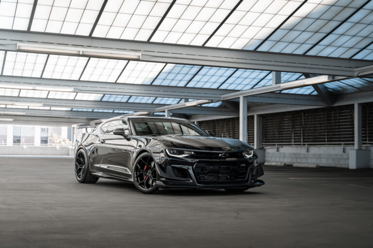 A 2018 Chevrolet Camaro ZL1 1LE on Blaque Diamond BD-F25 Gloss Black Wheels