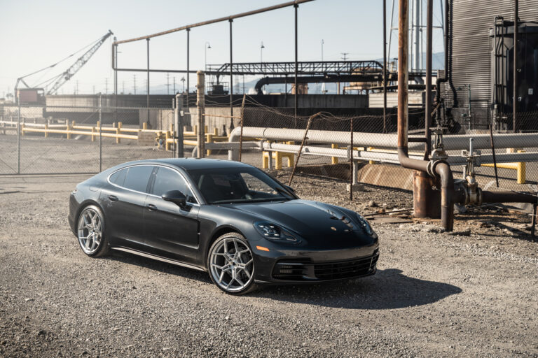 A 2017 Porsche Panamera on Blaque Diamond BD-F25 Brushed Silver Wheels