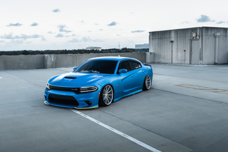 A 2018 Dodge Charger Scatpack on Blaque Diamond BD-11 Gloss Silver Wheels