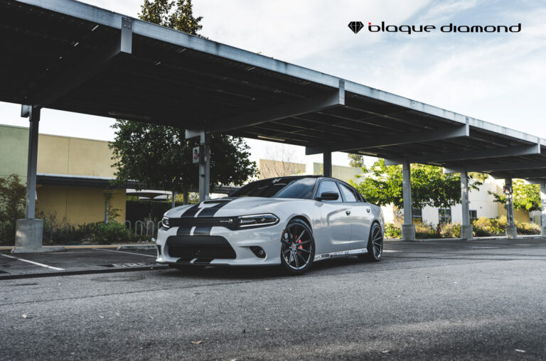 A 2016 Dodge Charger Scatpack on Blaque Diamond BD-11 Gloss Black Wheels